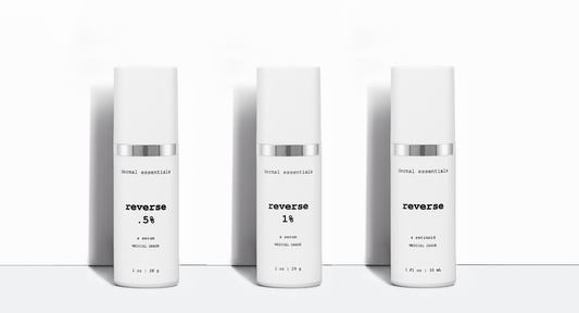 white bottle with an anti-aging retinol serum boosted with vitamin C and vitamin E