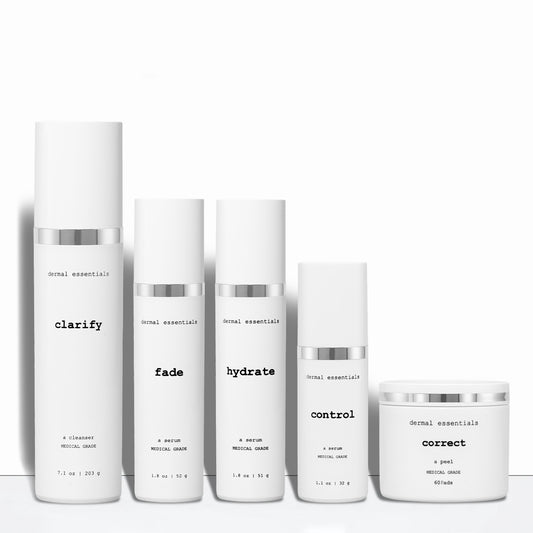 Set of skincare products with labels on a white background