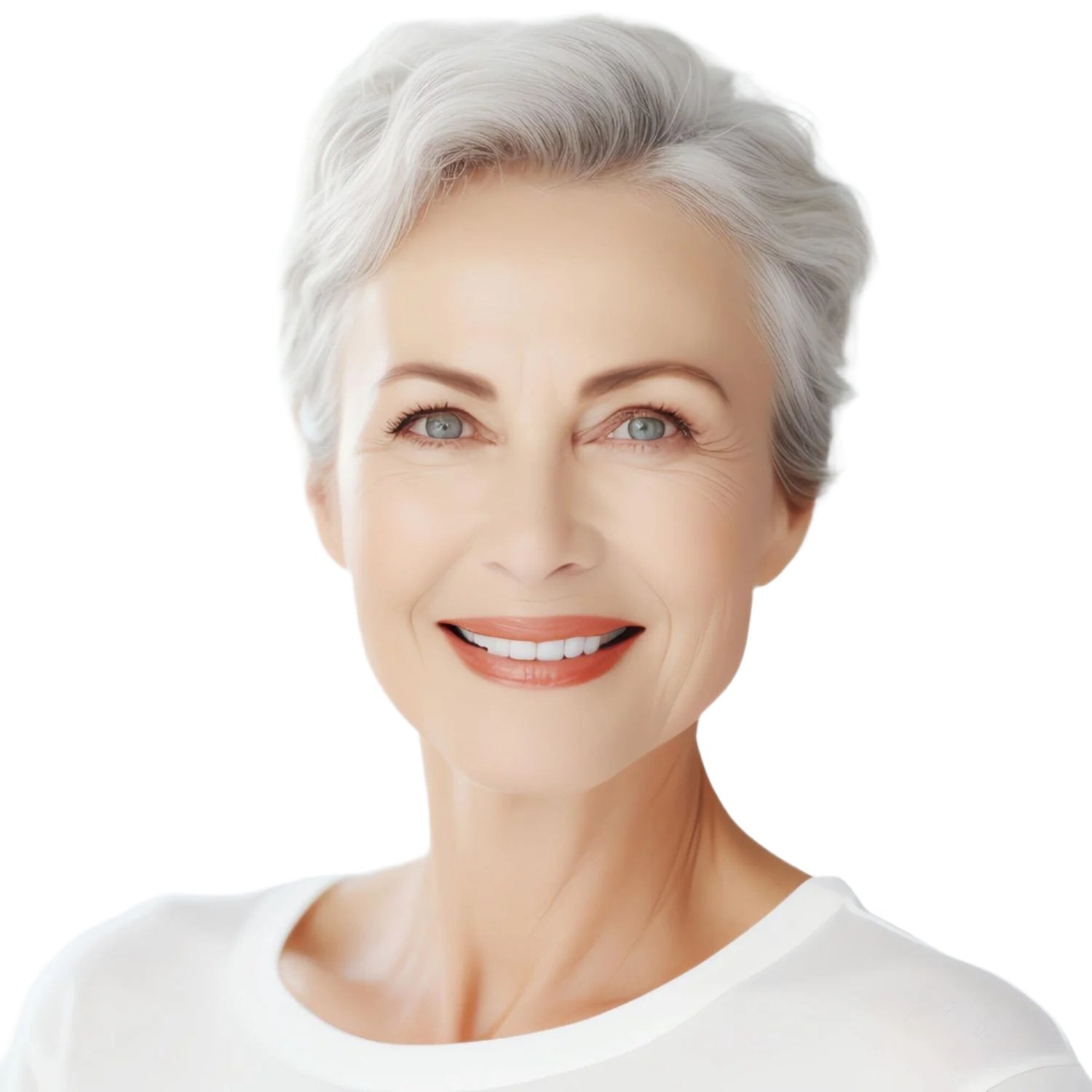 White woman grey hair blue eyes.
Best retinol facial pads. Dermal Essentials Medical Grade Skincare.