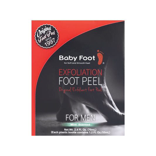 Rectangular black red paper box white printing picture of foot on box Baby foot mens exfoliating foot peel Dermal Essentials Medical Grade Skincare
