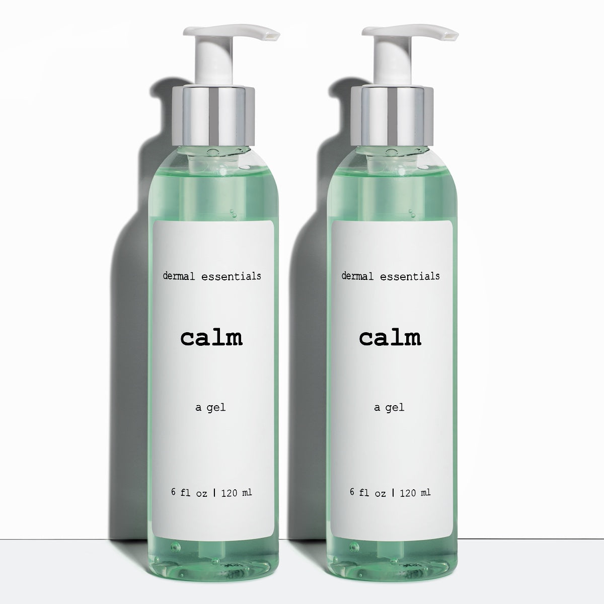 Two bottles of calm a green hydrating calming aloe vera gel for irratated skins.