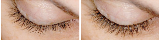 Two eyelash  before and after results Grow  lash and brow serum for longer, fuller lashes Dermal Essentials Medical Grade Skincare
