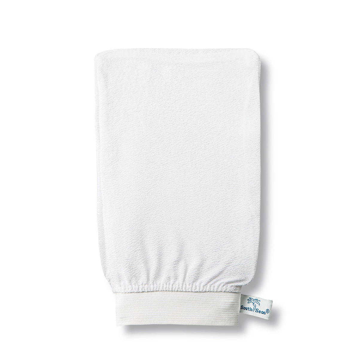 White rectangular cloth mitt South Seas self tanning exfoliating resurfacing mitt Dermal Essentials Medical Grade Skincare